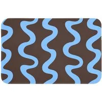 OnlyWow Badematte Sich windende Linien - Blau - Braun - Minimalistisch, Höhe 10 mm, Polyester, Rechteckig, Badezimmerteppich, Badteppich, Rutschfest, Badvorleger, Waschbar