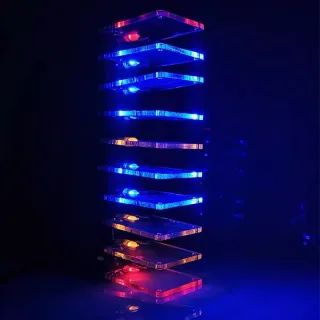 10-Segment Crystal Column Sound-Controlled Spectrum Lamp DIY Kit 7-Color LED Lights Adjustable Sensitivity RF-4 Board 5V
