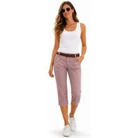 Fresh Made Bermudas Damen Short Bermuda 3/4 Hose Sommer Chino Stoff Hose mit Gürtel Capri
