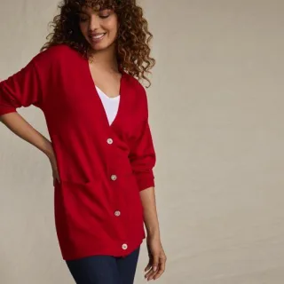 Merino-Cardigan mit Strassknöpfen für Damen, Damen, size: regular, Rot, Wolle, by Lands' End