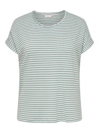 ONLY CARMAKOMA - CARMOSTER STRIPE S/S O-NECK TOP JRS NOOS Jadeite - Gr. - 54