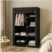 furnicato Kleiderschrank Stoffschrank Schwarz 103L x 43B x 162,5H cm mit Garderobenschrank mit 6 Einlegeböden, Reißverschluss und Staubschutz