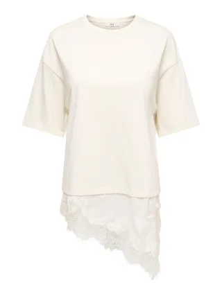 JDY - JDYALMA 2/4 LACE DETAIL T-SHIRT JRS NOOS Egret - Gr. - XS