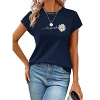 PYLIKE Carmenshirt Damen Sommer bequemes Kappenärmel mit Gänseblümchen Carmenshirt Modische Outfits Business Strand Urlaub Blusen Kleidung