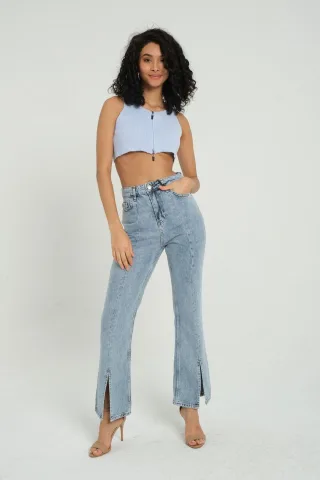 V-Ausschnitt Gestricktes Ripp-Zipper Crop Top