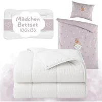 Carpe Sonno Kinderbettdecke + Kopfkissen + Bettwäsche 100x135 40x60 Baby Säugling Bettset Erstlingsausstattung, Füllung: silikonisierte Hohlfaser, Bezug: 100% Polyester, Babybett Bettenset ALL IN ONE Mädchen Prinzessin