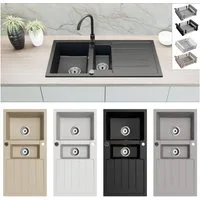 Faizee Möbel Granitspüle Granitspüle 100x50+Abtropfgitter(Armatur wählbar) Einbauspülbecken