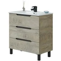 freiraum Waschtisch-Set LEA, (Inklusive Keramikwaschbecken Ref. 305950O), (2-tlg) inkl. Waschbecken, Eiche Dekor / Anthrazit - 80x86x45 (BxHxT)