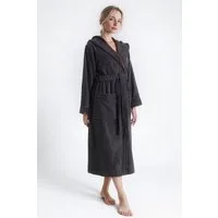 Bruno Banani Damenbademantel Clement, ideal für Sauna & Spa, Hotelbademantel, Morgenmantel, Langform, Walkfrottier, Kapuze, Gürtel, 100% Baumwolle, einfarbig, glänzende Streifen-Bordüre, Taschen, XS-3XL