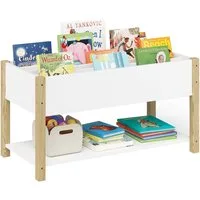 Bellabino Kinderregal Teme mit Fächern und Ablagefach, Bücherregal, Spielzeugregal aus Holz, 4 Fächer für Bücher, 1 Ablagefach für Spielzeug, weiß/natur