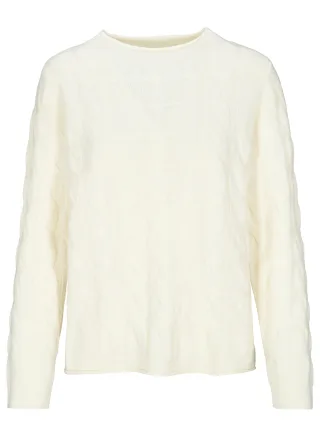 CLARINA - Stehbund-Pullover,1/1 Arm,Zopf offwhite - Gr. - 44