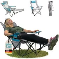 Skandika Campingstuhl Toras mit Fußablage, Faltbarer Liegestuhl, Klappsessel, Gartenstuhl (Max. Benutzergewicht 120 kg, Gewicht 4,3 kg), Liegefunktion, verstellbare Rückenlehne, Getränkehalter, Kopfkissen