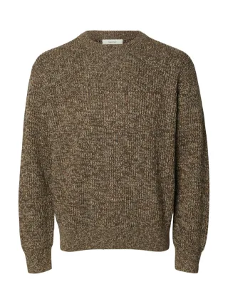 selected men - Strickpullover mit Rundhals braun - Gr. - S