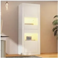 Merax Standvitrine Vitrine mit LED-Beleuchtung inkl.APP (1-St) Hochschrank mit erstellbaren Glasböden & Kippsicherung, 61x42x162 cm