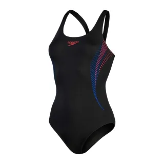 Speedo - "Placement" Badeanzug für Damen, Halboffener Rücken (Schwarz/Rot)