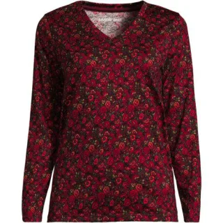 Supima® Langarm-Shirt mit V-Ausschnitt, Damen,  Blau, Baumwolle, by Lands' End