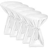 Beautissu Stehtischhusse 5X Premium Stehtischhusse Blickdicht Weiß Ø 60-65 cm, Bügelfrei & 40°C Waschbar Stehtischüberzug mit Schleifenband