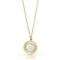 Made by Nami Kette mit Anhänger Halskette für Damen Gold mit Sonnen Anhänger und Perlmutt Stein, 40 + 5 cm Länge Wasserfester Schmuck Geschenk für Sie
