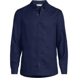 Hemd aus reinem Leinen mit Rollärmeln für Herren, Herren, size: regular, Blau, Leinen, by Lands' End