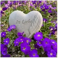 Radami Gartenfigur Grabherz Gedenkstein "In Liebe mit Feder " 9cm