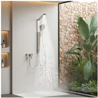 HOROW Duschsystem Regendusche Set mit Thermostatarmatur, Massagedusche Set, 4 Strahlart(en), Regendusche Set, 4 Massage-Modi, Klappbares Duschset, Höhenverstellbar