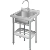 GarveeMore Waschtisch-Set Edelstahl Spüle, kleines Einzelbecken 50×50×80 cm, Silber, (inkl. Tuch & Handschuhe), mit Unterbauschrank & feststehende Armatur & PVC-Ablauf