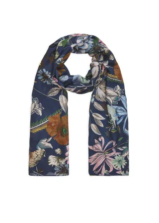 Schal aus Viskose mit Blumen-Muster blau