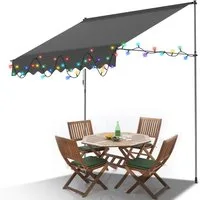 Clanmacy Klemmmarkise Klemmmarkise mit LED 250cm Balkonmarkise Markise mit Handkurbel Grau