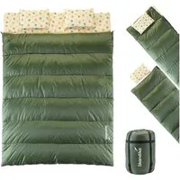 Skandika Schlafsack Iceland Double, 220 x 150 cm, als Einzelschlafsack nutzbar (2-Wege-Reißverschluss mit Kälteschutz, Stoffsteg, Webbandklemmschutz), Baumwolle, Kissen, Deckenschlafsack/Familienschlafsack