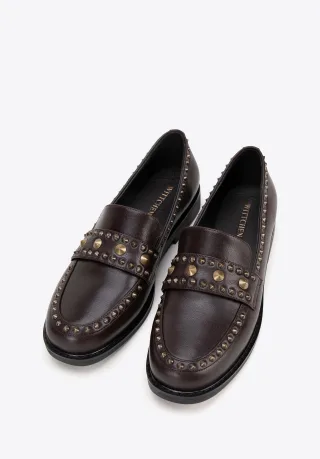 Wittchen Damen-Lederslipper mit Ziernieten, braunes Naturleder