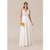 bonprix Brautkleid schmale Passform, aus glänzendem Satin, mit hohem Schlitz, ärmellos