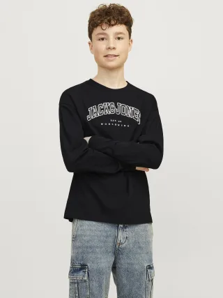 JACK&JONES - JJECALEB VARSITY TEE LS O-NECK SN MNI Black - Gr. - 110