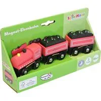 Lokomotive mit Anhänger, 3-teilig, Modelleisenbahn holz