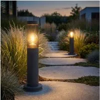 GLOBO LIGHTING Außen-Stehlampe, Leuchtmittel nicht inklusive, Sockelleuchte Wegeleuchte Außenlampe E27 rauch Edelstahl anthrazit 2x