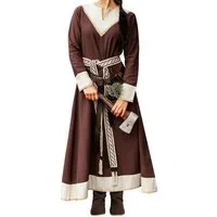 Leonardo Carbone Wikinger-Kostüm Kleid "Jorunn" mit Kreuzstich-Details, V-Ausschnitt, fließendes Design