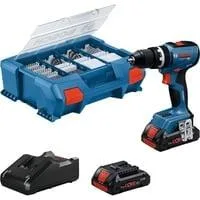 Akku-Schlagbohrschrauber GSB 18V-65 Professional, 18Volt blau, 2x Li-Ion Akku 4,0Ah, 82-teiliges Zubehör-Set in L-Case