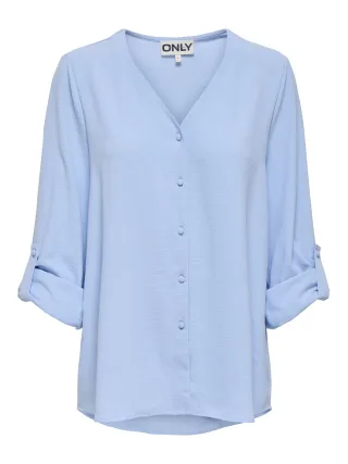 ONLY - ONLJANA METTE V-NECK LS SHIRT NOOS WVN Chambray Blue - Gr. - M