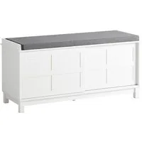 SoBuy Sitzbank FSR86, Schuhschrank schmal, Garderobenbank für Flur Eingangsbereich, mit Sitzkissen Schuhbank mit Stauraum Schuhregal mit Schiebetüren