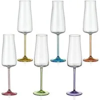 Crystalex Sektglas Rainbow Fresh Sektgläser 210 ml (6er-Set), 6-tlg., Kristallglas, Kristallglas, mehrfarbig