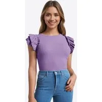 Imily Bela T-Shirt Damen Kurzarmshirt mit Rüschen (Packung, 1-tlg., 1per-Pack) elastisch