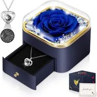 LuxusKollektion Geschenkbox Rosen Geschenk KonservierteRose Halskette Valentinstag Mattiert blau