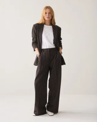 Summum - Trousers wide leg Viscose blend stripe Dark chocolate - Gr. - 38
