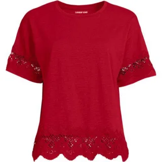Flammgarn-Shirt mit Bordüren für Damen, Damen, size: regular, Weiß, Baumwolle, by Lands' End