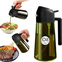 LIANNA Sprühflasche 16oz lichtundurchlässiger dunkler Ölsprüher zum Kochen, (Set, 1-tlg., Hochwertige dunkelgrüne Glasölflasche für Lebensmittelzubereitung), 2-in-1-Olivenöl-Spenderflasche für die Küche