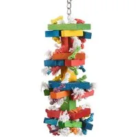 Happy Bird Vogelspielplatz Papageienspielzeug Big Wood, Holzspielzeug für Papageien, ca. 14cm x 14cm x 45cm