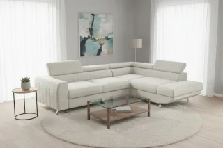 Ecksofa mit Schlaffunktion MARIOS Sofa Stoff Dunbar Creme Ottomane Rechts