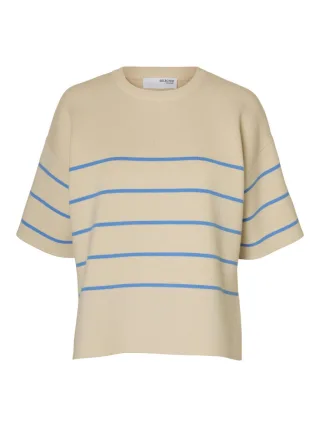 Selected - Strickpullover - Slfliva beige/blau - Gr. - S