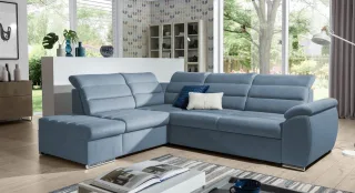 Ecksofa Schlafsofa Sofa PASCARA in Stoff Esito Hellblau Ottomane Links