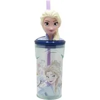 Disney Frozen Trinkflasche Becher 3D Kindertrinkbecher 360 ml mit Strohhalm & Figurdeckel