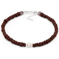 Elli Fußkette Glas Perlen Braun Synthetische Perle Weiß 925 Sterling Silber